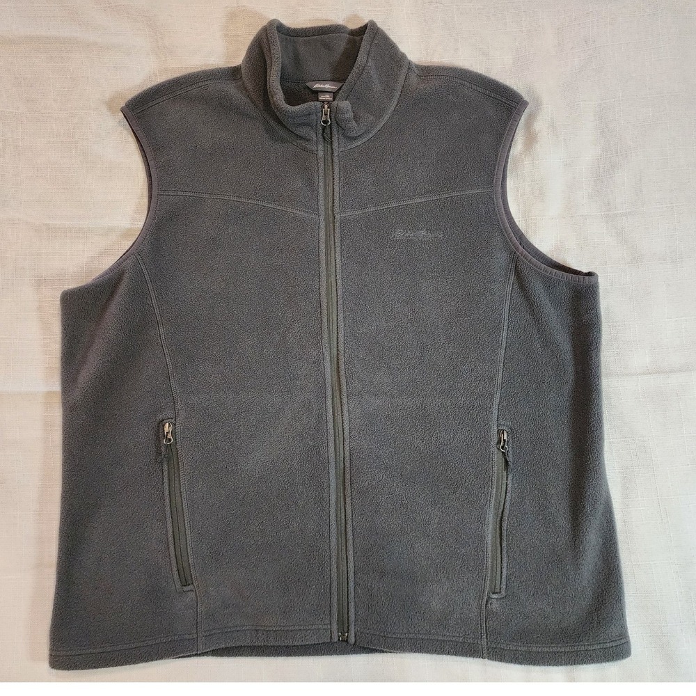 Eddie Bauer Mens Polartec Recycled Full Zip Fleece Vest Gray XXL 2XL